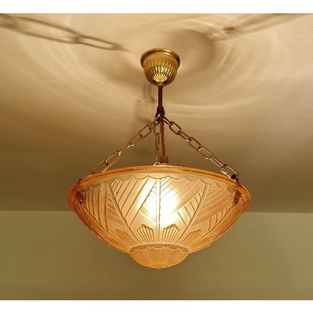 Art Deco French Pink Glass Pendant Light, 1930s For Sale - Image 4 of 18