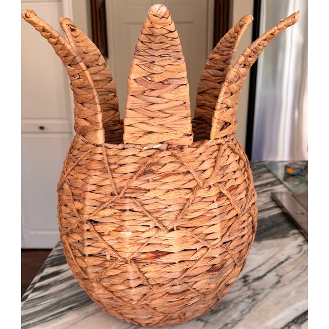 Wood Natural Seagrass Rattan Pineapple Cache Pot Planter For Sale - Image 7 of 10