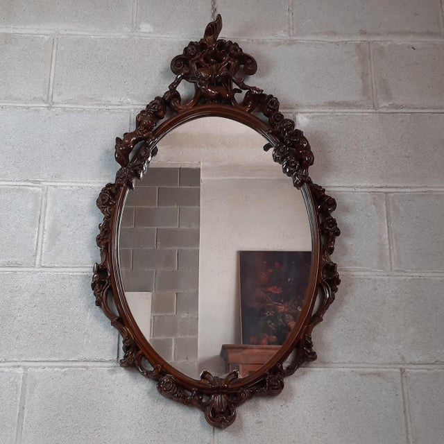 Baroque Baroque Cherubs Carved Wooden Console Table and Mirror, 1950s, Set of 2 For Sale - Image 3 of 14