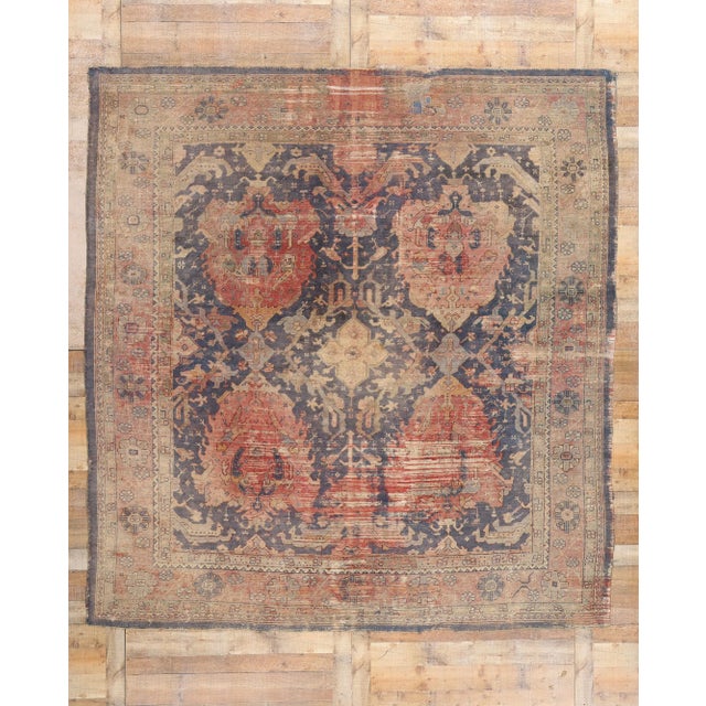 Distressed Antique Turkish Oushak Rug - 09'05 X 09'11 For Sale - Image 9 of 9