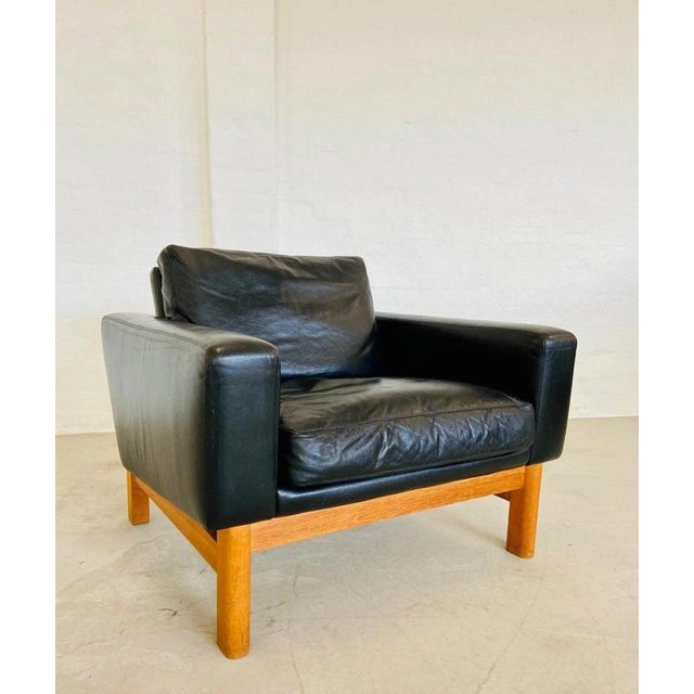Vintage Danish Black Leather & Oak Lounge Chair by Poul M Volther for Erik Jørgensen, 1960s For Sale - Image 9 of 18