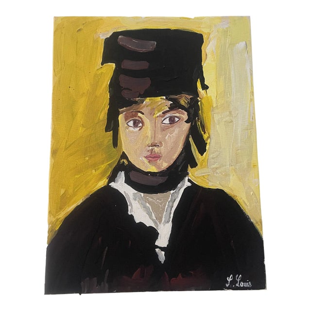 Expressionist Portrait Acrylic Painting of a Young Girl Wearing a Scarf For Sale