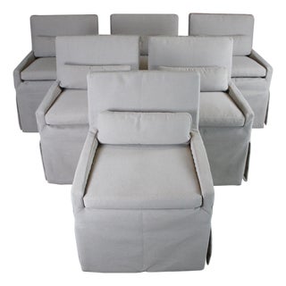 6 Restoration Hardware Modern Low Belgian Track Arm Slipcovered Dining Armchairs For Sale