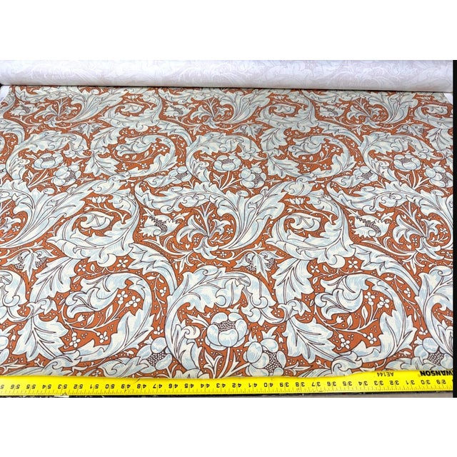 Morris & Co Bachelors Button Burnt Orange/Sky Archival Floral Cotton Linen Blend Fabric Length: 13 yards Composition: 51%...