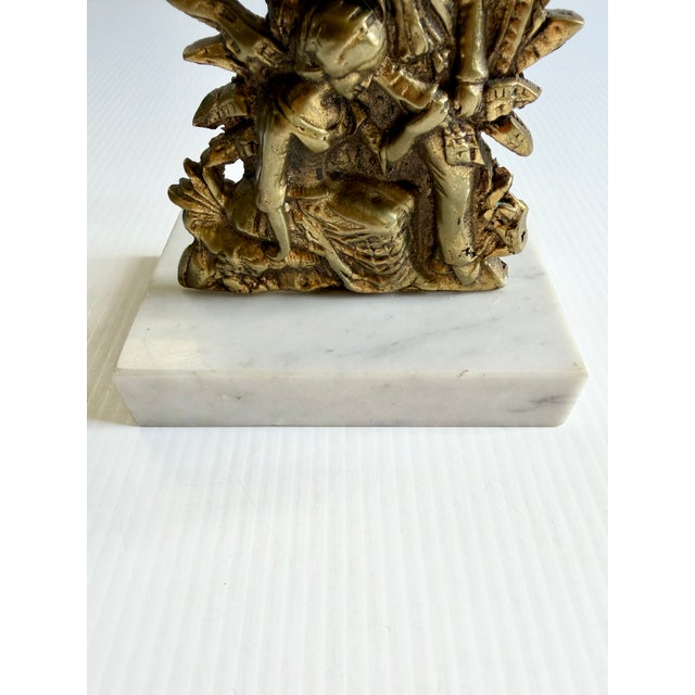Victorian Antique Brass Victorian Couple 3 Arm Girandole Candlestick With Marble Base & Prisms For Sale - Image 3 of 17
