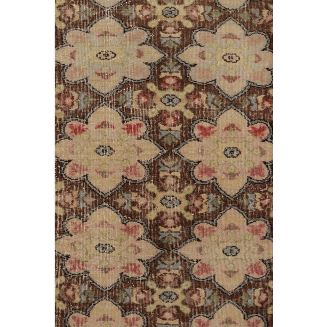 Traditional Vintage Distressed Runner Rug, Faded Brown Botanical Medallions - Rug & Kilim For Sale - Image 3 of 8