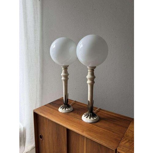 Alabaster Table Lamps with Opaline Glass Globes, 1970s, Set of 2 For Sale - Image 12 of 13