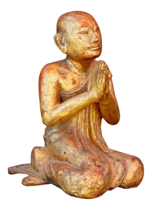 Antique Burmese Gilded Praying Monk