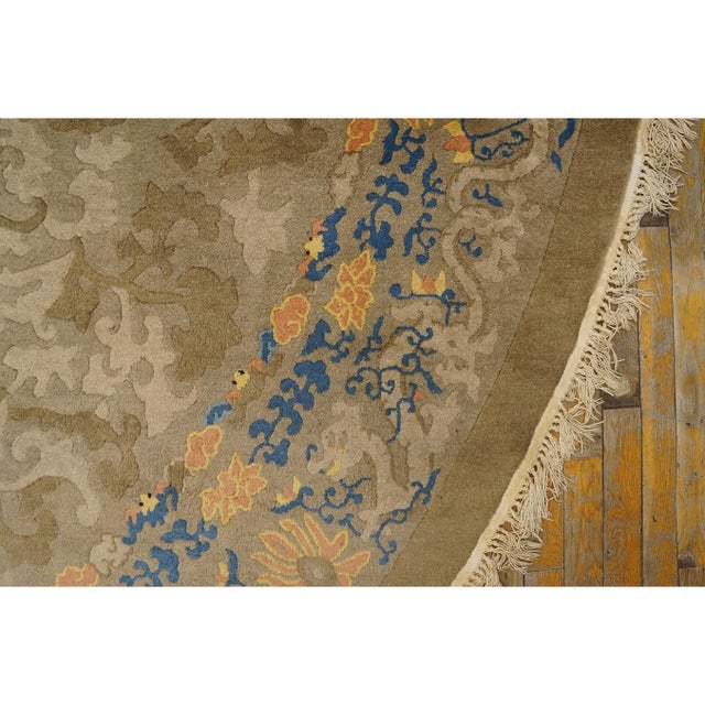 Textile 1900s Mocha Medallion Dragon Antique Chinese Peking Carpet Wool Oval Rug For Sale - Image 7 of 11