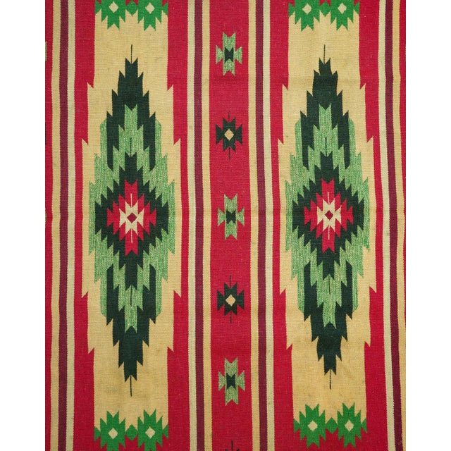 1970s Vintage Romanian Handwoven Wool Rug with Geometric Pattern and Fringe, 1970s For Sale - Image 5 of 9