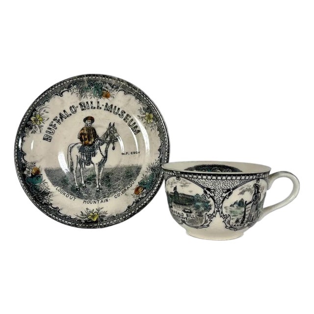 Mid 20th Century Buffalo Bill Museum Transferware Cup & Saucer For Sale