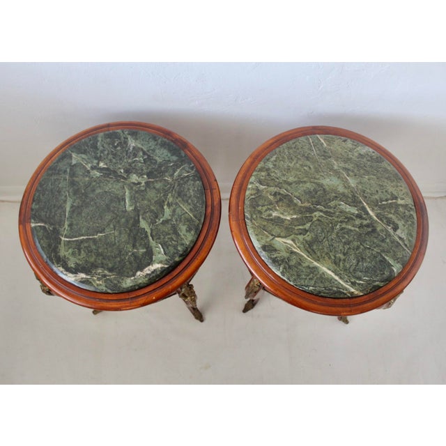 Wood Late 20th Century French Louis XV Style Occasional Side Tables Feature Green Marble Tops, Non-Identical-a Pair For Sale - Image 7 of 18