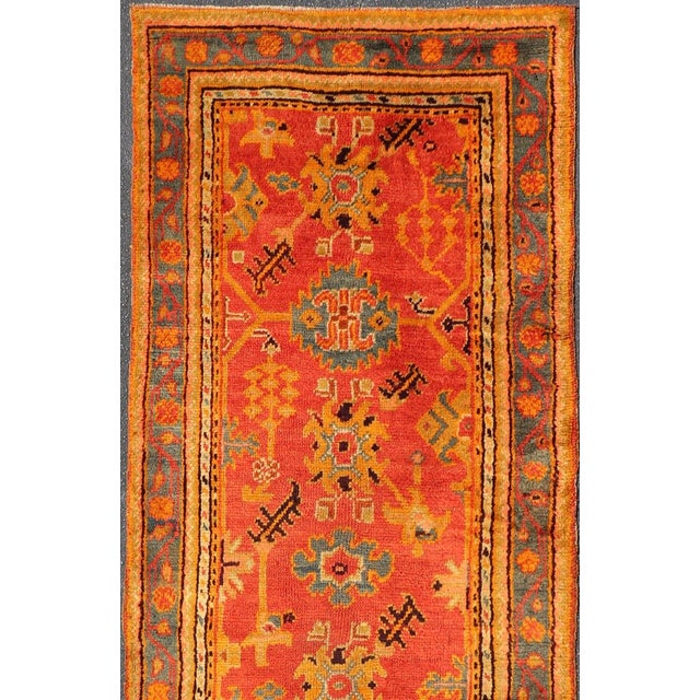 Red and Light Blue Wide Antique Turkish Oushak Gallery Runner. Keivan Woven Arts / rug 16-1002, country of origin / type:...