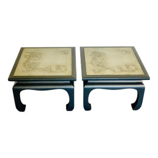 Vintage Ming Side Tables Metal Top Inlay - A Pair For Sale