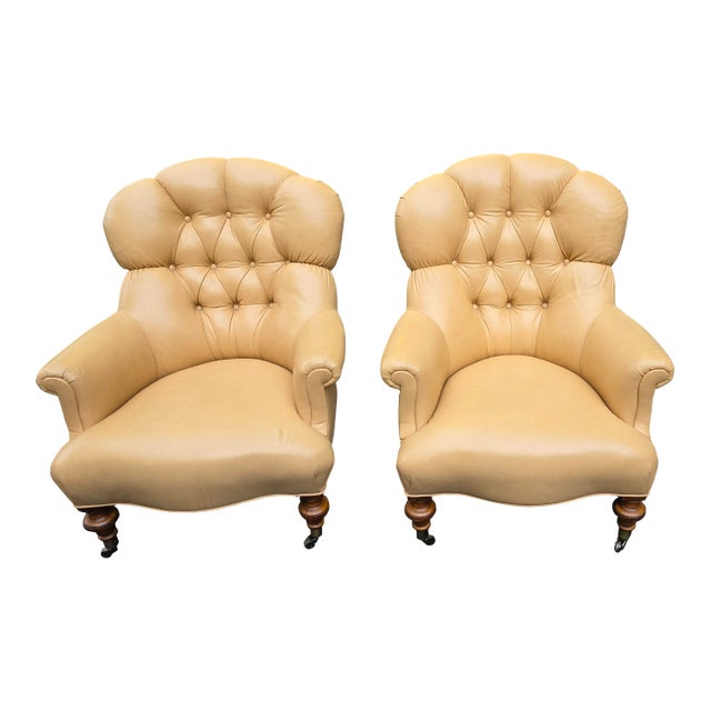1990s Pair of Transitional Leather Club Chairs by Ethan Allen For Sale