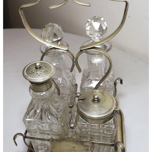 Antique 1800's Ornate Cut Crystal Nickel Plate Epns Cruet Condiment Set Caddy For Sale - Image 11 of 12