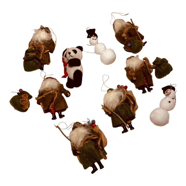 Vintage Assorted Collection of Holiday Christmas Ornaments Plush & Wood For Sale