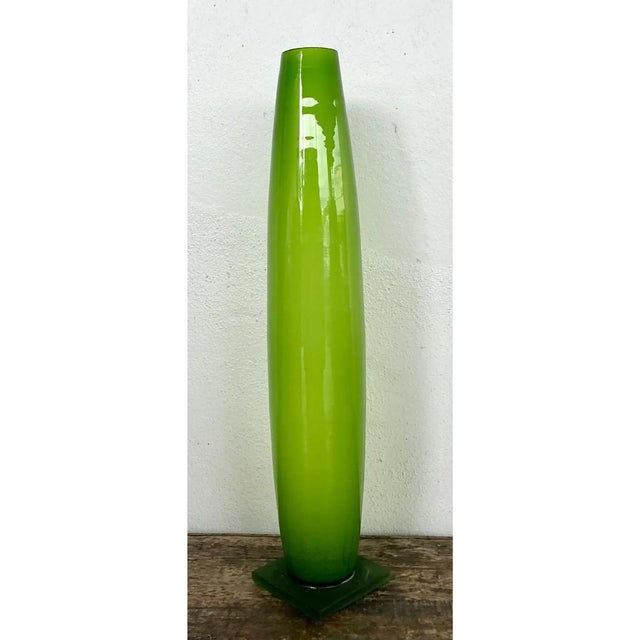 Vintage Tall Green Glass Vase For Sale - Image 9 of 12