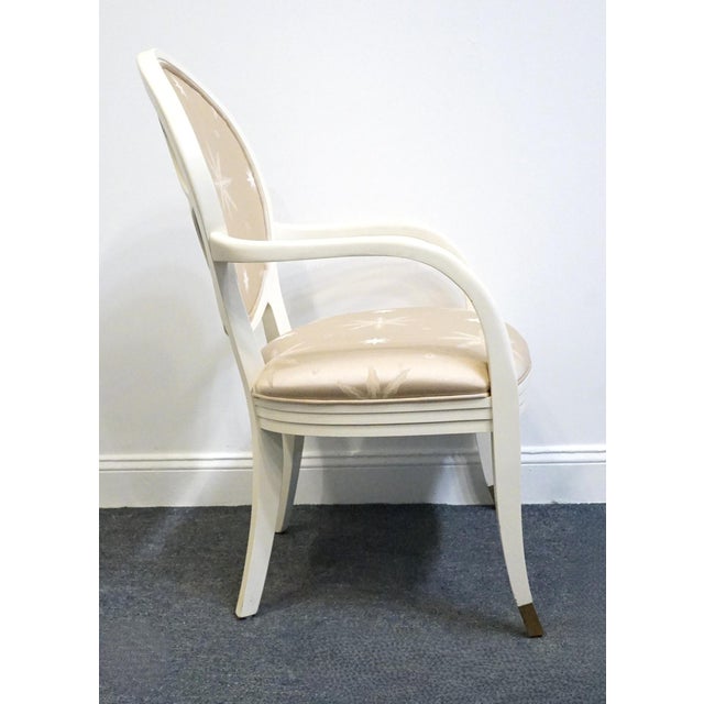 Late 20th Century Century Furniture Villa Domain Collection Neoclassical Art Deco Maple Round Lattice Back Dining Arm Chair For Sale - Image 5 of 11