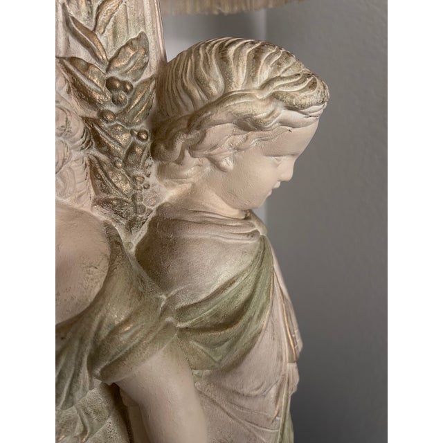 Textile 1990s Pacific Coast Lighting Neoclassical Cherub Table Lamp With Fringed Shade For Sale - Image 7 of 10