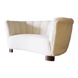1940s Danish White Sheepswool Banana Sofa After Flemming Lassen For Sale