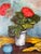 1970s Vintage G. Crowder Still Life Red Geraniums in Vase Oil Painting, Framed For Sale - Image 5 of 12