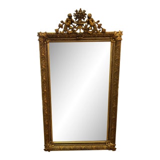 Italian Antique Gilt Carved Wood and Beveled Mirror For Sale