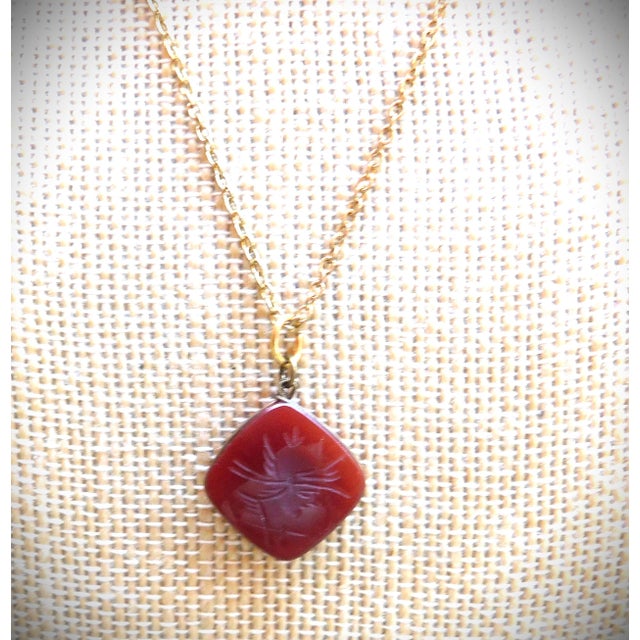 Burnt Umber Antique Carnelian Square Fob on Chain, Intaglio Helmeted Soldier For Sale - Image 8 of 12