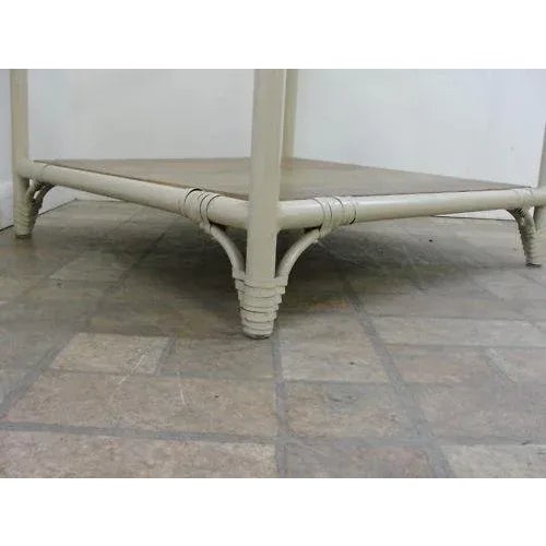 Wood Mid-Century Metal Faux Bamboo Patio End Table For Sale - Image 7 of 10