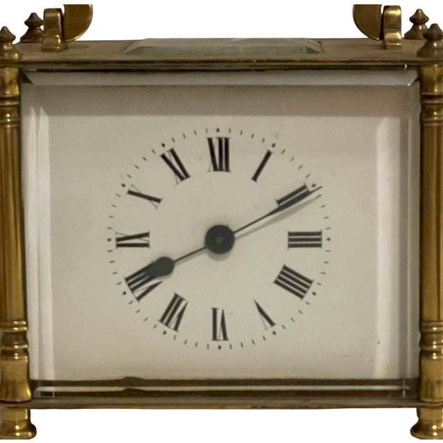 French Late 19th Century French Brass Carriage Clock Mignonnette With Key For Sale - Image 3 of 9