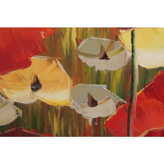 Traditional Hand Painted Oil Painting on Canvas Bright Poppy Flowers For Sale - Image 3 of 13