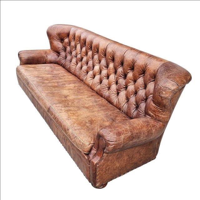 2010s Restoration Hardware Leather Churchill Large Sofa For Sale - Image 5 of 18
