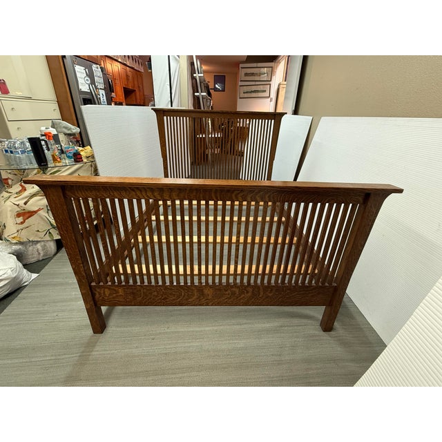 Full Size Arts & Crafts Oak Wood Bed-Frame For Sale - Image 10 of 12