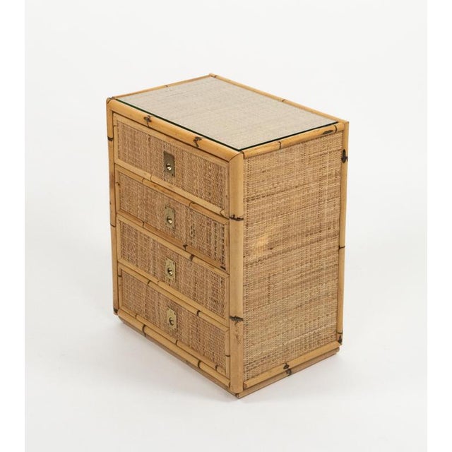 Mid-Century Modern Rattan and Brass Chest of Drawers, Italy, 1970s For Sale - Image 9 of 16