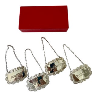 Vintage Silver Plate Decanter Tags by Leonard Japan- Set of 4 For Sale