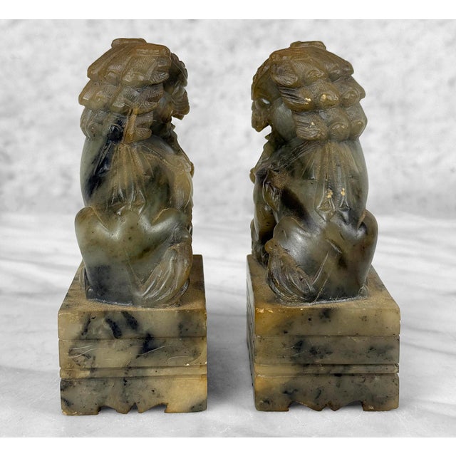 Jade Antique Traditional Chinese Soapstone Foo Dog Bookend Sculptures - A Pair For Sale - Image 8 of 10