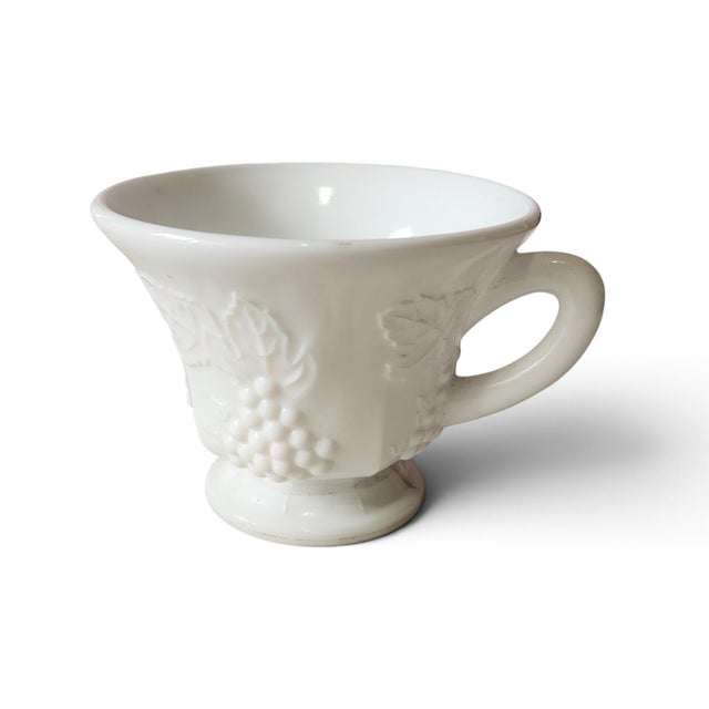 Indiana Glass Company Set 4 Indiana Milk Glass Grape Colony Harvest Footed Cups, 1950s For Sale - Image 4 of 7