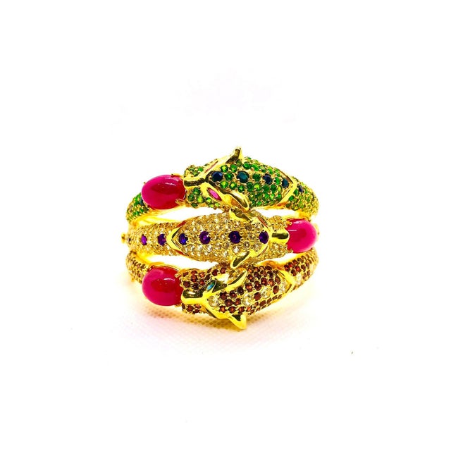 Bochic "Capri" Vintage Ruby, Sapphire, Tsavorite & Garant Bangle Set In 18K Gold For Sale - Image 9 of 18