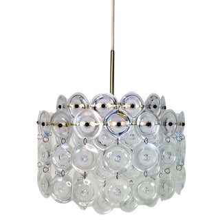 Hanging Lamp with Suspended Acrylic Glass Discs and Brass Ring Frames, Germany, 1960s For Sale