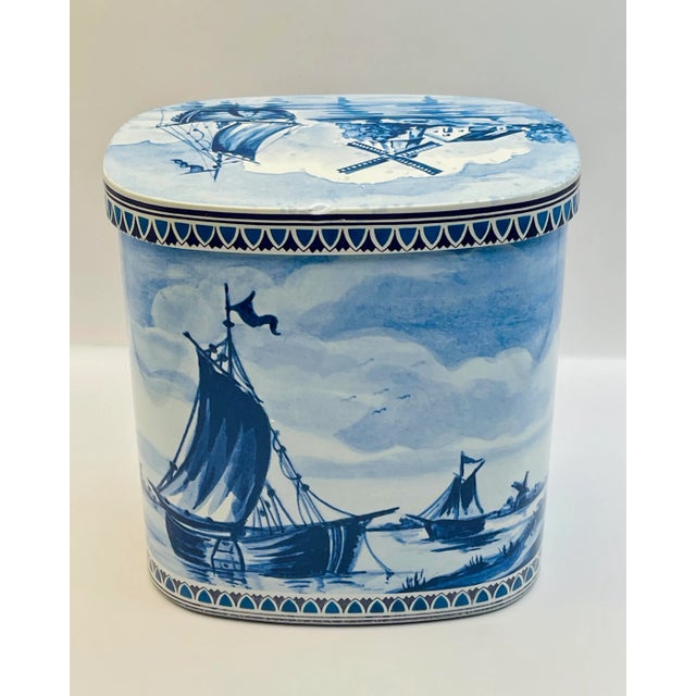 Illustration 1960’s Blue & White Scenic Tin Box For Sale - Image 3 of 9