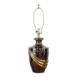 1980s Postmodern Art Deco Revival Brass and Dark Silver Lamp For Sale