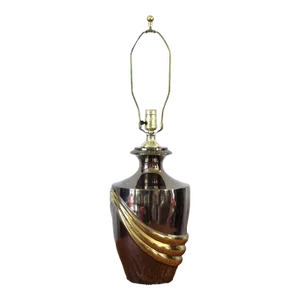 1980s Postmodern Art Deco Revival Brass and Dark Silver Lamp