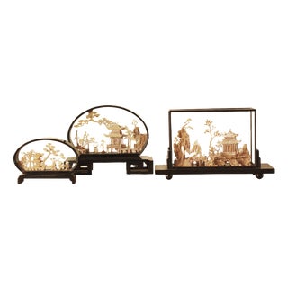 Chinoiserie Carved Cork Diorama Displays, 1950s, Set of 3 For Sale