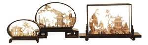 Chinoiserie Carved Cork Diorama Displays, 1950s, Set of 3