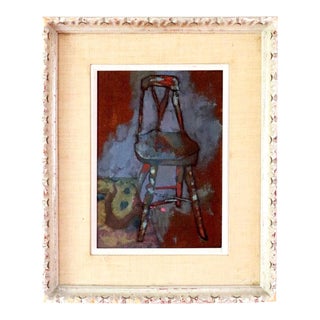 Joseph Solman, Oil Painting Interior Scene Chair w Chinese Rug Joseph Solman American Art WPA For Sale