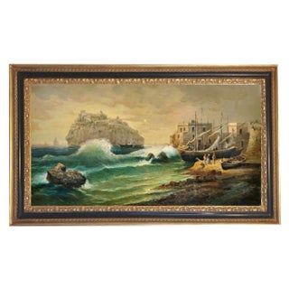Ischia, Posillipo School, Italian Landscape Painting, Oil on Canvas, Framed For Sale