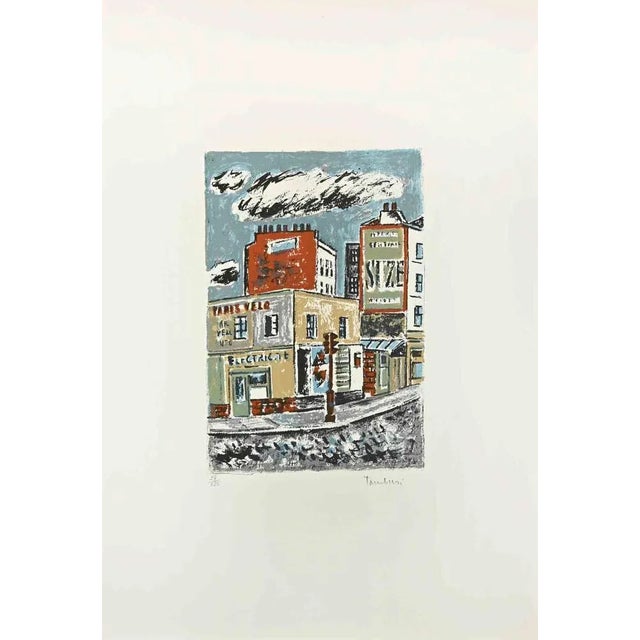 Streets of Paris is a Modern artwork realized by Orfeo Tamburi (Jesi, 1910 – Paris,1994) in the 1970s. Colored Lithograph....