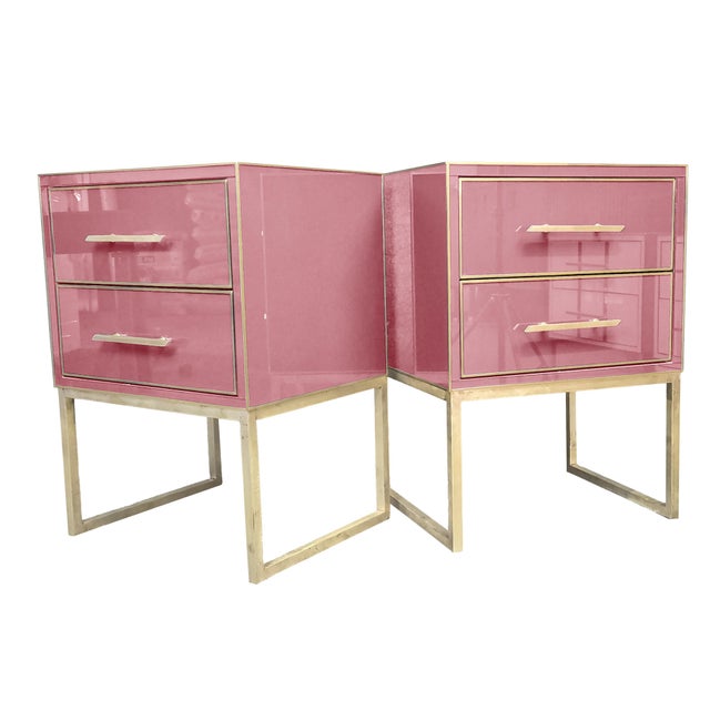 Wood Pink Murano Glass and Brass Bedside Tables from Justfurnituress SRL, Set of 2 For Sale - Image 7 of 18