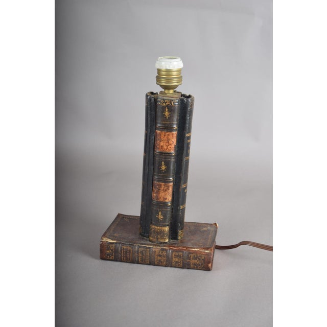 Vintage Leather-Bound Book Stack Table Lamp, Library Accent Light, English Study Style, Europe, 1950s For Sale - Image 10 of 12