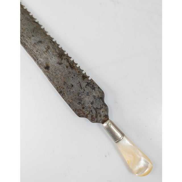 19th Century English Victorian Steel Bread Knife With Mother of Pearl Handle For Sale - Image 10 of 12